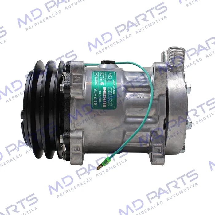 Compressor Modelo AA7H15AA 8 Orelhas - 24 Volts Polia 2A 132mm Saida Vertical 200cc Máquina New Holland / Máquina Empilhadeira Kalmar DRF450 R134a
