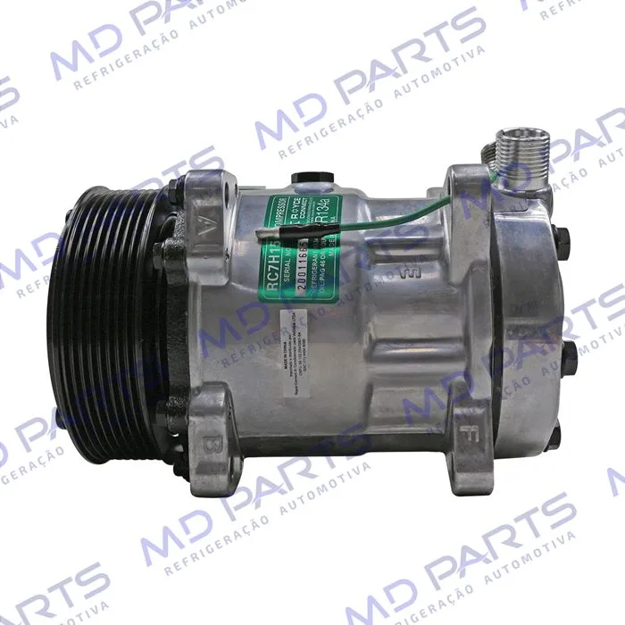 Compressor Modelo Sanden AA7H15AA 8 Orelhas 200cc Caminhão MAN TGX 2010 > / Meteor Motor MAN 2020 > - 24 Volts Polia 8pk 119mm R134a OEM: 2V3820803/ 2V5820803B