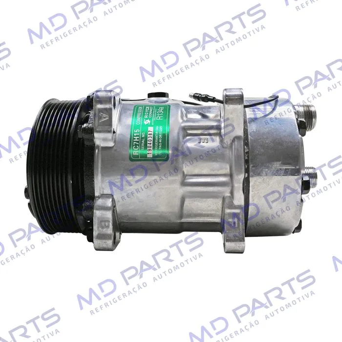 Compressor Modelo AA7H15AA Máquina New Holland 8 Orelhas Descarga/Sucção Traseira O´ring - 12 Volts Polia 8pk 119mm R134a