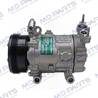 Compressor Modelo Sanden 6V12 Peugeot 206 1.0 / Renault Clio/ Sandero/ Logan 1.0 - 12 Volts Polia 4pk 110mm OEM: 8200840770