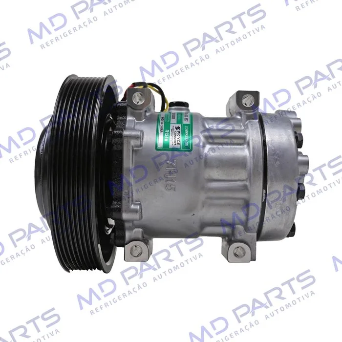Compressor Modelo Sanden 5271A AB7H15AB Caminhão Volvo FH 2020> - 24 Volts Polia 8pk 180mm OEM: 84472607